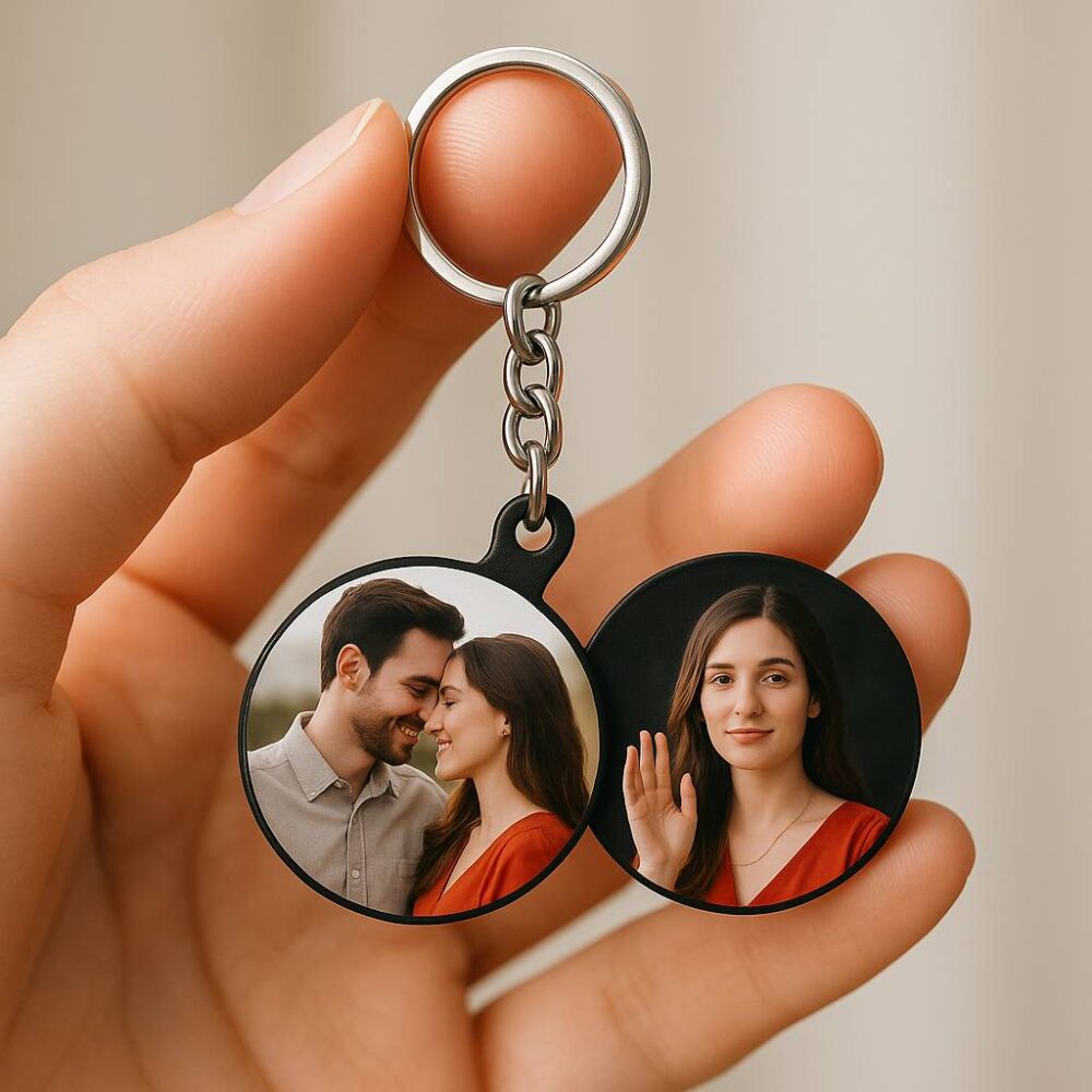 Circle Double Side Custom Photo Keychain