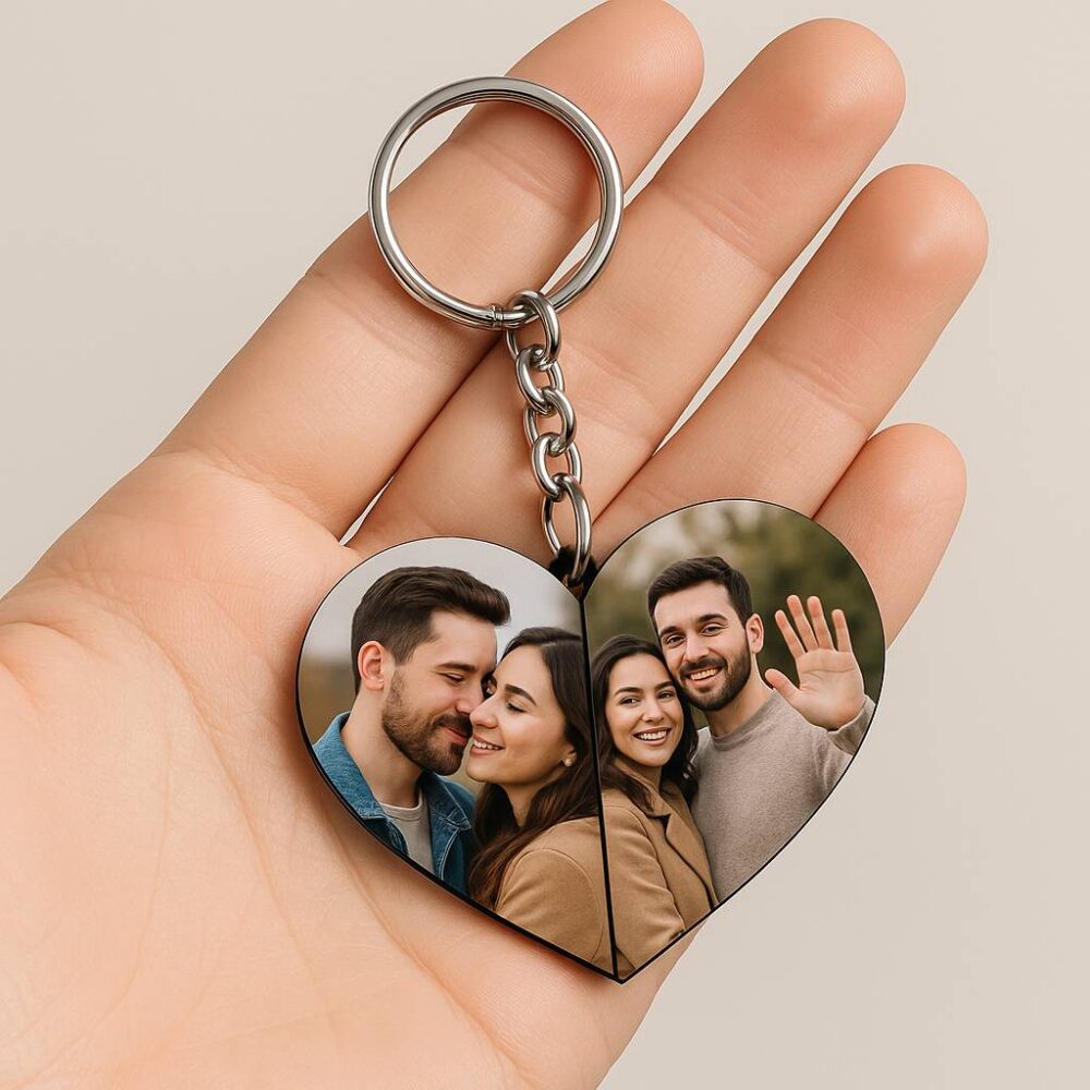 Heart Shape Double Side Custom Photo Keychain
